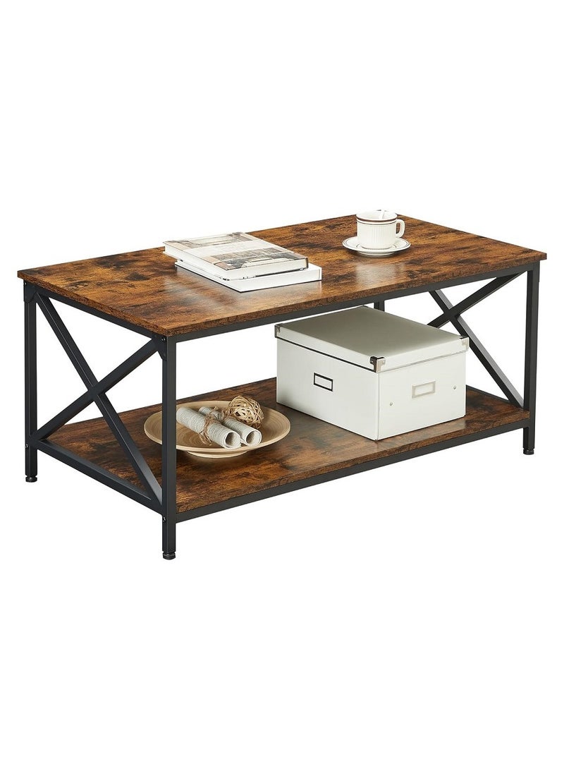 AGD Coffee Table with storage shelf and X-shaped steel frame - Image 1