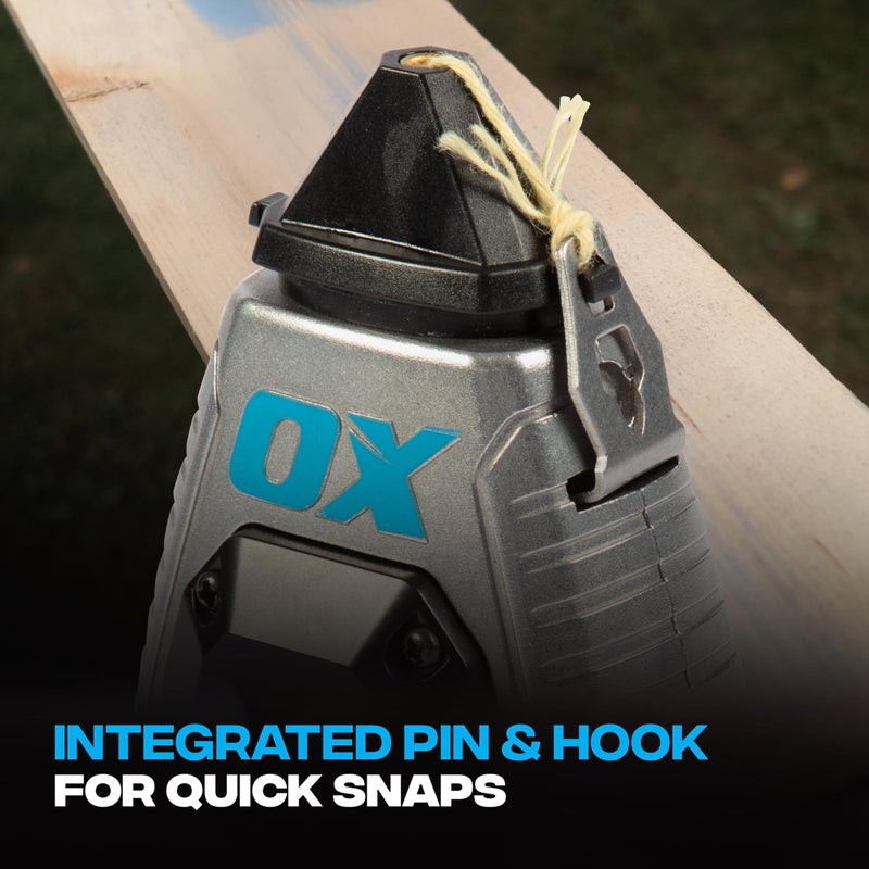 OX Pro 100ft Aluminum Chalk Line with 4oz Chalk Powder Refill - 6:1 Gear Ratio with Bold Kevlar Chalk Reel Tool - Pointed Tip Marking Tool Choclain Para Construccion Choclay - Image 3