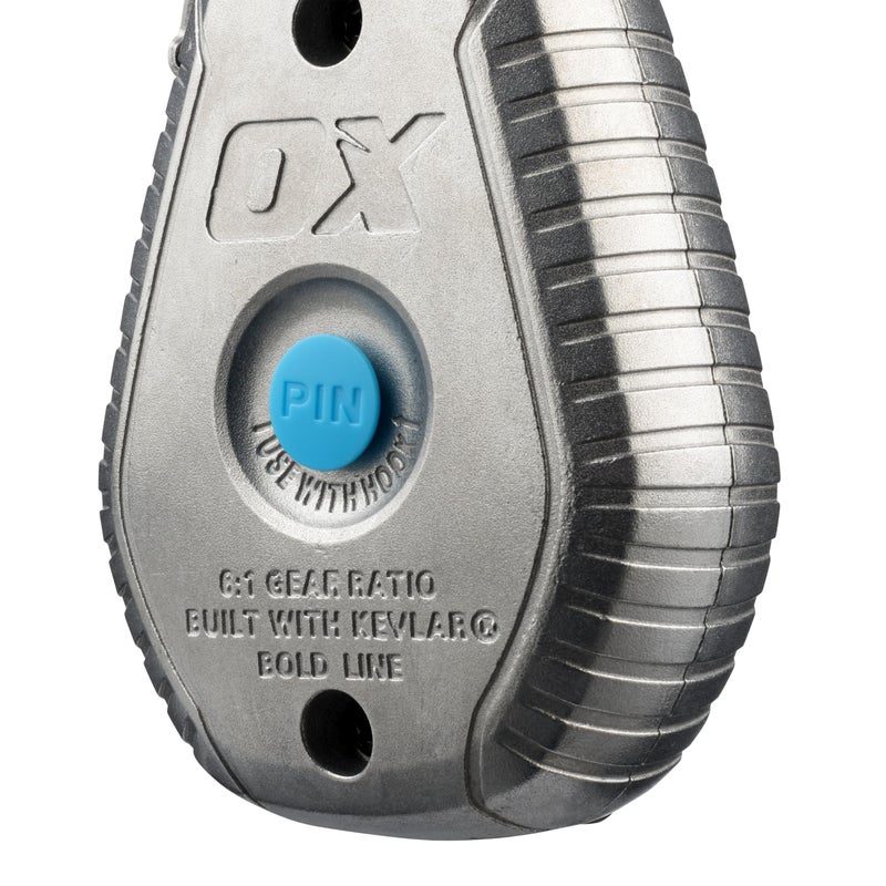 OX Pro 100ft Aluminum Chalk Line with 4oz Chalk Powder Refill - 6:1 Gear Ratio with Bold Kevlar Chalk Reel Tool - Pointed Tip Marking Tool Choclain Para Construccion Choclay - Image 4