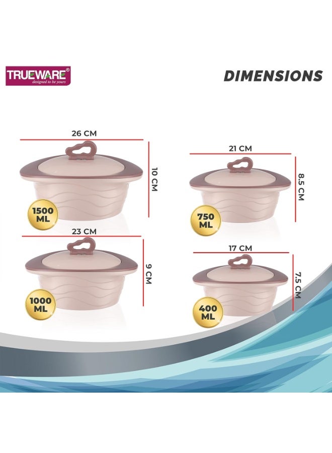 Trueware Royal Inner Steel Outer Plastic Double Wall PU Insulated Pack of 4 Thermoware Casserole Set (1500 ml, 1000 ml, 750 ml, 400 ml) - Image 2