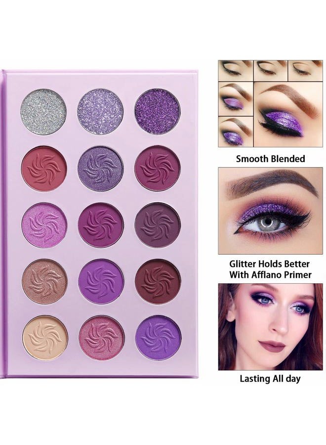 Afflano لوحة ظلال عيون بنفسجية مكياج غير لامع لامع، لوحة مكياج عيون وردية عالية الصبغة، لوحة ظلال عيون بنفسجية وردية داكنة حمراء لامعة للسفر للفتيات والنساء - Image 2
