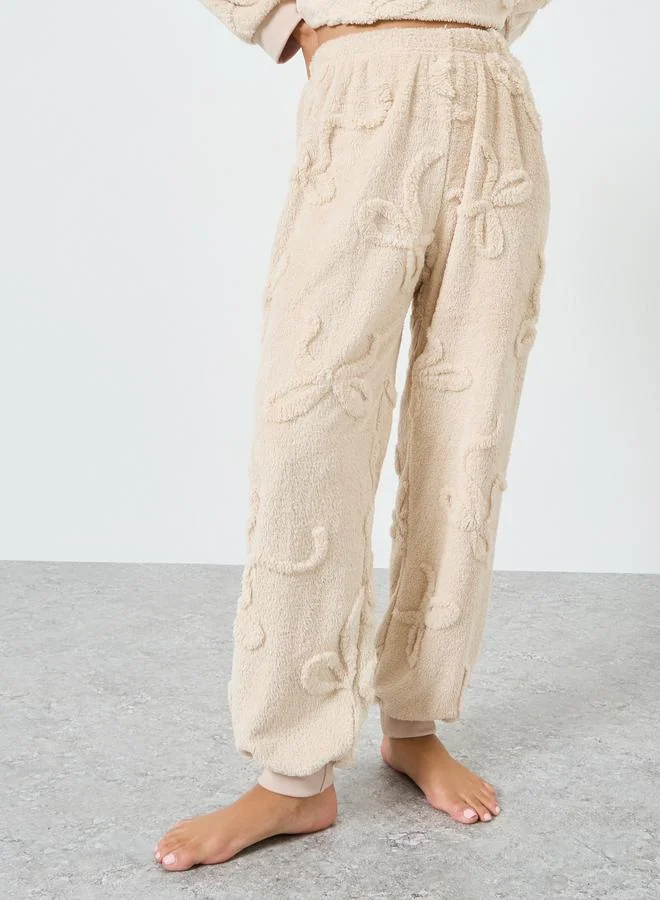 Styli Solid Jacquard Sweatshirt and Pyjama Set