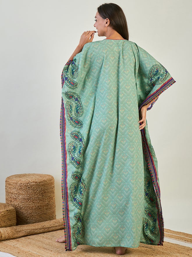 The Kaftan Company Green Paisley Printed Kaftan Nightdress with 3/4 Sleeves - Image 5