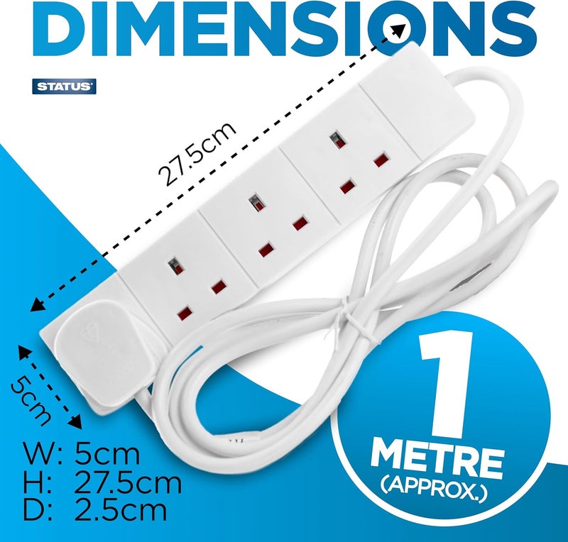 Status Multi Plug Extension | 4 Socket Extension Cable | 1m Extension Lead | S4W1MS12 White - Image 3