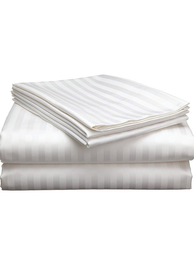 Eworld - 3 Piece Luxury White Striped Bed Sheet Set with 1 Flat Sheet and 2 Pillowcases for Hotel and Home Crafted from Ultra Soft and Breathable For All Seasons Cotton for Year-Round Comfort (Single/Double) - Image 1