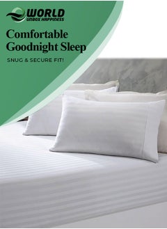 Eworld 3 Piece Luxury White Striped Bed Sheet Set with 1 Flat Sheet and 2 Pillowcases for Hotel and Home Crafted from Ultra Soft and Breathable For All Seasons Cotton for Year-Round Comfort (Single/Double)  - Image 5