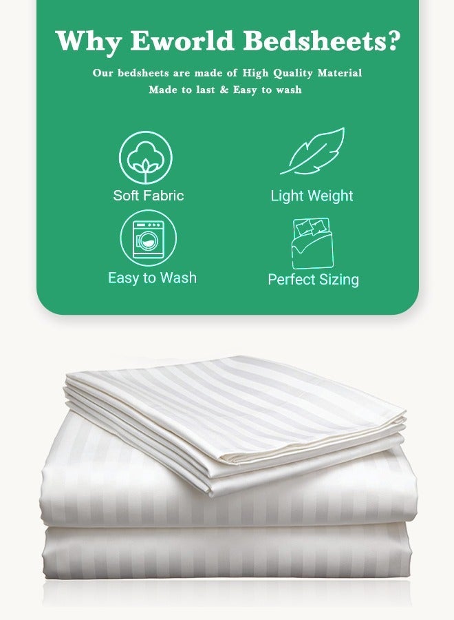Eworld 3 Piece Luxury White Striped Bed Sheet Set with 1 Flat Sheet and 2 Pillowcases for Hotel and Home Crafted from Ultra Soft and Breathable For All Seasons Microfiber for Year-Round Comfort (Single/Double) - Image 3