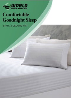 Eworld 3 Piece Luxury White Striped Bed Sheet Set with 1 Flat Sheet and 2 Pillowcases for Hotel and Home Crafted from Ultra Soft and Breathable For All Seasons Cotton for Year-Round Comfort (Single/Double)  - Image 5