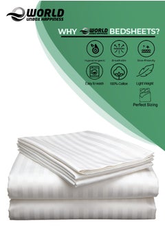 Eworld 3 Piece Luxury White Striped Bed Sheet Set with 1 Flat Sheet and 2 Pillowcases for Hotel and Home Crafted from Ultra Soft and Breathable For All Seasons Cotton for Year-Round Comfort (Single/Double)  - Image 3