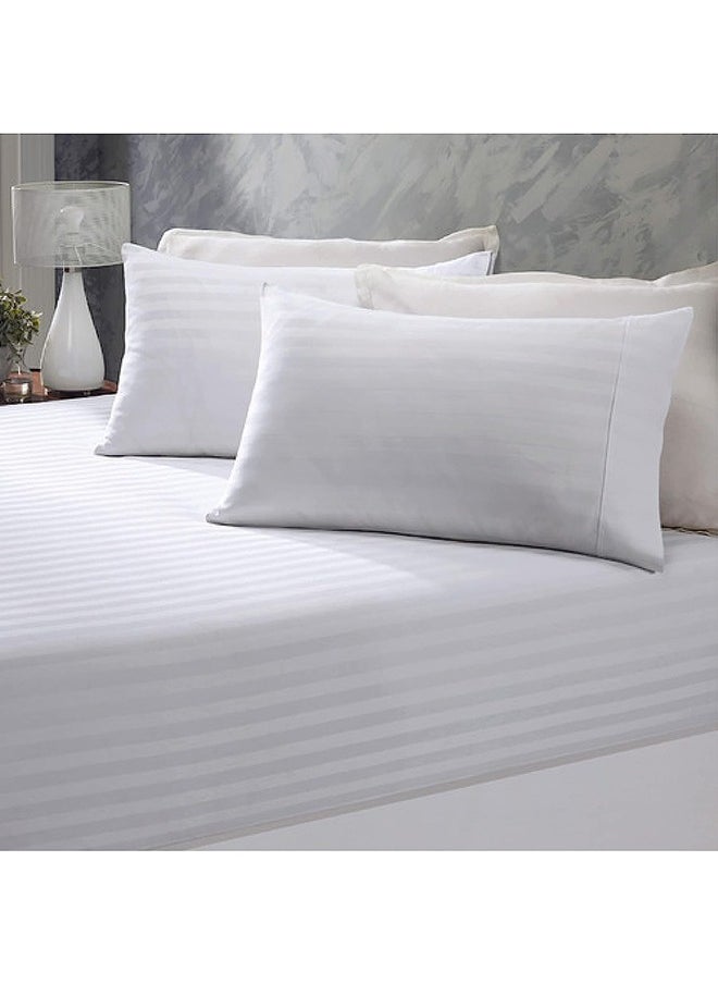 Eworld - 3 Piece Luxury White Striped Bed Sheet Set with 1 Flat Sheet and 2 Pillowcases for Hotel and Home Crafted from Ultra Soft and Breathable For All Seasons Cotton for Year-Round Comfort (Single/Double) - Image 1
