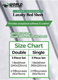 Eworld 3 Piece Luxury White Striped Bed Sheet Set with 1 Flat Sheet and 2 Pillowcases for Hotel and Home Crafted from Ultra Soft and Breathable For All Seasons Cotton for Year-Round Comfort (Single/Double)  - Image 2