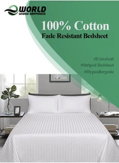 Eworld 3 Piece Luxury White Striped Bed Sheet Set with 1 Flat Sheet and 2 Pillowcases for Hotel and Home Crafted from Ultra Soft and Breathable For All Seasons Cotton for Year-Round Comfort (Single/Double)  - Image 4