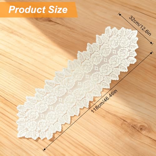 Azefnuhk Beige Oval Lace Table Runner Doilies, Cotton Handmade Crochet Placemats, Floral Table Scarf for Wedding Living Room Kitchen Dining Decor (46.46 x 12.6 Inch) - Image 2