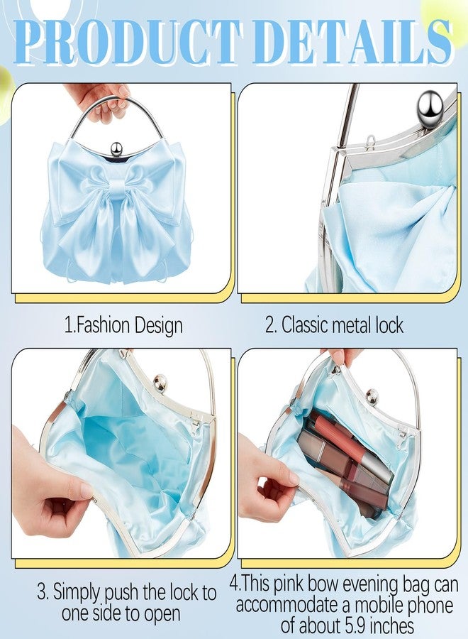 Dansydaisy Coquette Clutch Purse for Women Christmas Pleated Satin Bow Purse Evening Bag with Chain for Wedding Party Prom, Blue, 8.7 x 8.1 x 1.2 inches - Image 4