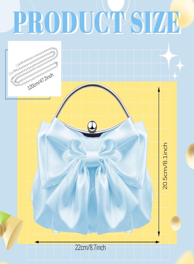Dansydaisy Coquette Clutch Purse for Women Christmas Pleated Satin Bow Purse Evening Bag with Chain for Wedding Party Prom, Blue, 8.7 x 8.1 x 1.2 inches - Image 3