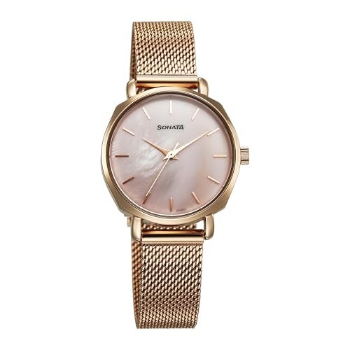 Sonata Quartz Analog Pink Dial Stainless Steel Strap Watch for Women - Image 1