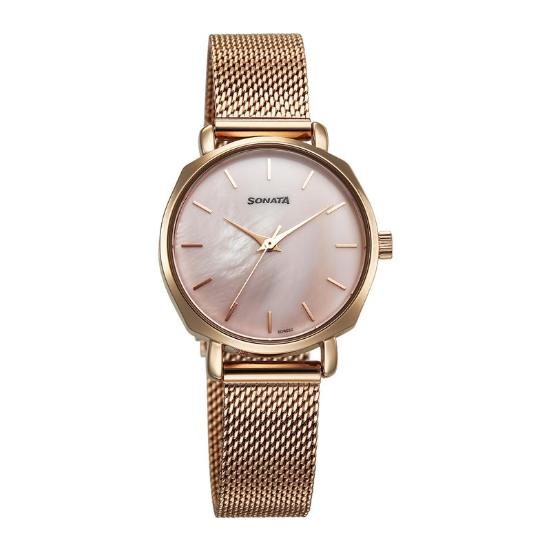 Sonata Quartz Analog Pink Dial Stainless Steel Strap Watch for Women - Image 3