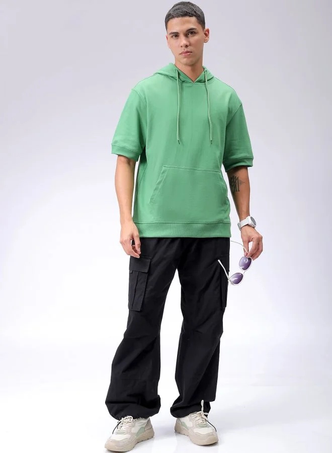 شركة المرآب الهندية Men Oversized Solid Overhead Hooded Sweatshirt