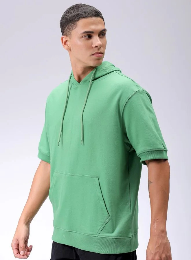 شركة المرآب الهندية Men Oversized Solid Overhead Hooded Sweatshirt