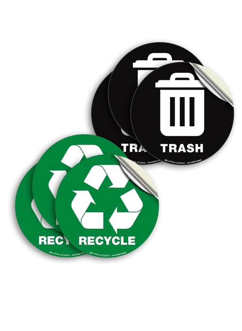 SYOSI ملصق إعادة التدوير لسلة المهملات - ملصقات سلة المهملات المثالية - ملصق مقاس 5 × 5 بوصة - علامات مثالية لسلة المهملات في المنزل أو المكتب - مناسب للاستخدام الداخلي/الخارجي عبوة من 6 قطع باللون الأخضر لإعادة التدوير، والأسود للقمامة - Image 1