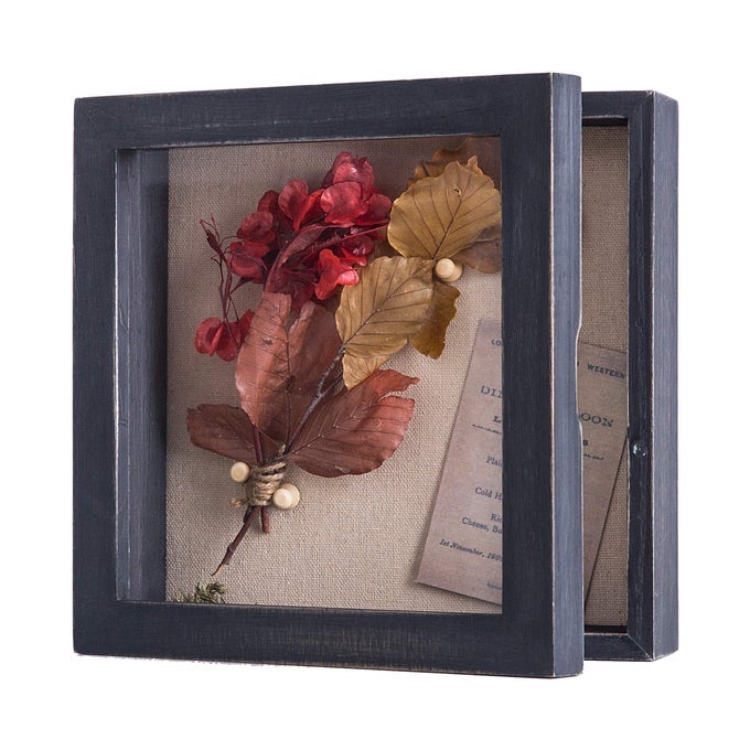 Shadow Box Frame 8x8 Shadow Box Display Case Cabinet Pin Picture Frame with Linen Back Memorabilia Bouquet Photos Butterfly Taxidermy Wedding Memory Box for Keepsakes Black