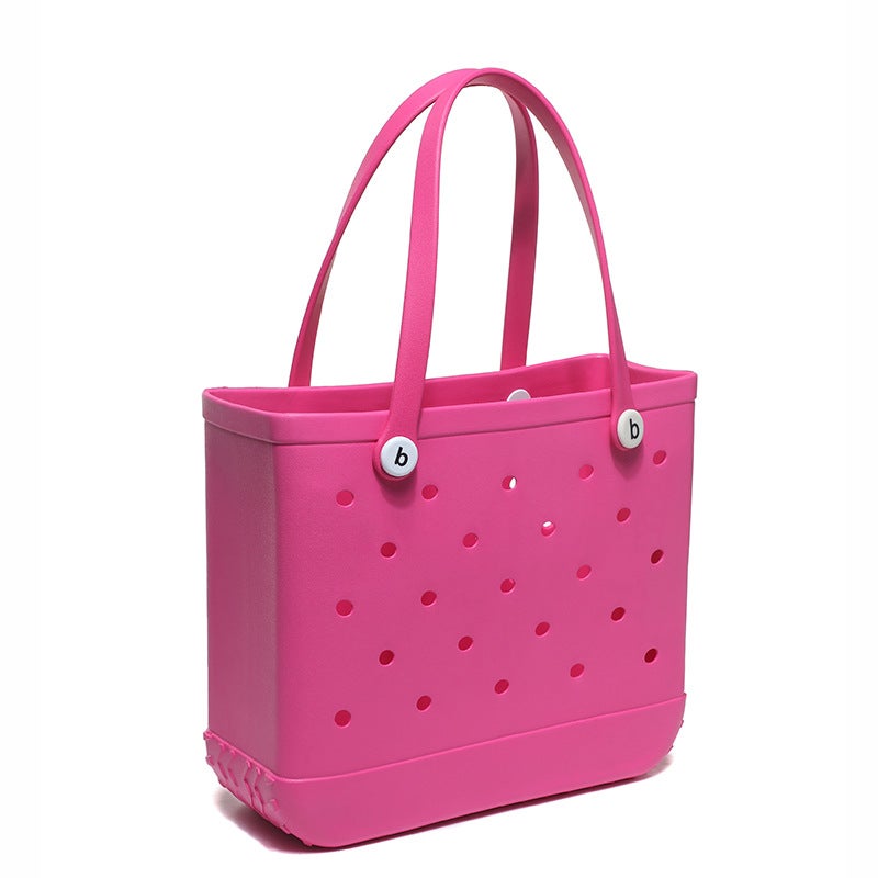 Cross-border New European and American Fashion Outdoor EVA Beach Bag Portable Storage Hole Large Capacity Basket Satchel Rose Red