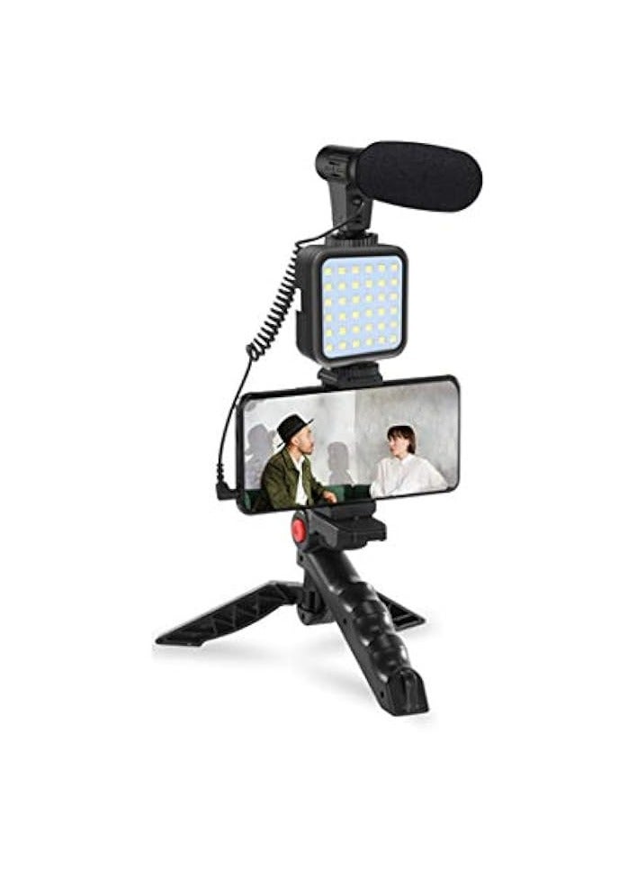 Promass smartphone Vlogging Kit for Starter Video Recording set w/Fill Light + Microphone + Tripod + Phone Clip&Wireless