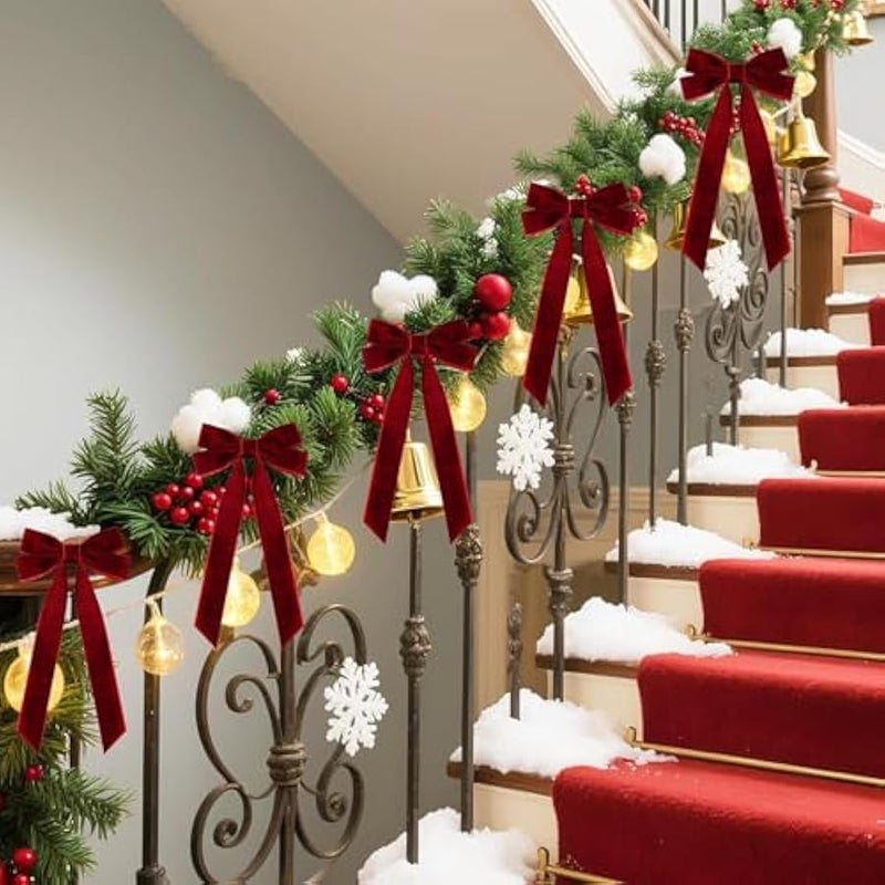 Arabest 12 Pcs Red Velvet  Tree Bows Door Garland Decor Vintage Wreath Bow Suitable for  Trees (Burgundy) - Image 4