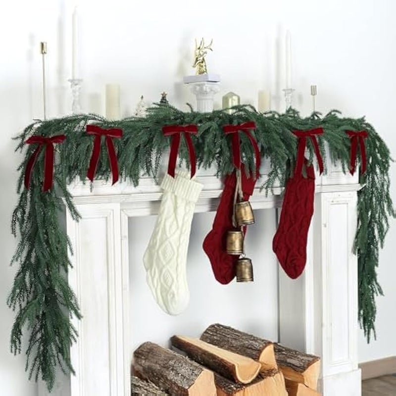 Arabest 12 Pcs Red Velvet  Tree Bows Door Garland Decor Vintage Wreath Bow Suitable for  Trees (Burgundy) - Image 3