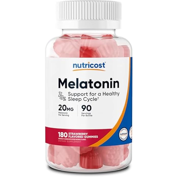 Nutricost Melatonin Gummies 20mg per Serving (180 Strawberry Flavored Gummies) - Gluten-Free - Image 1