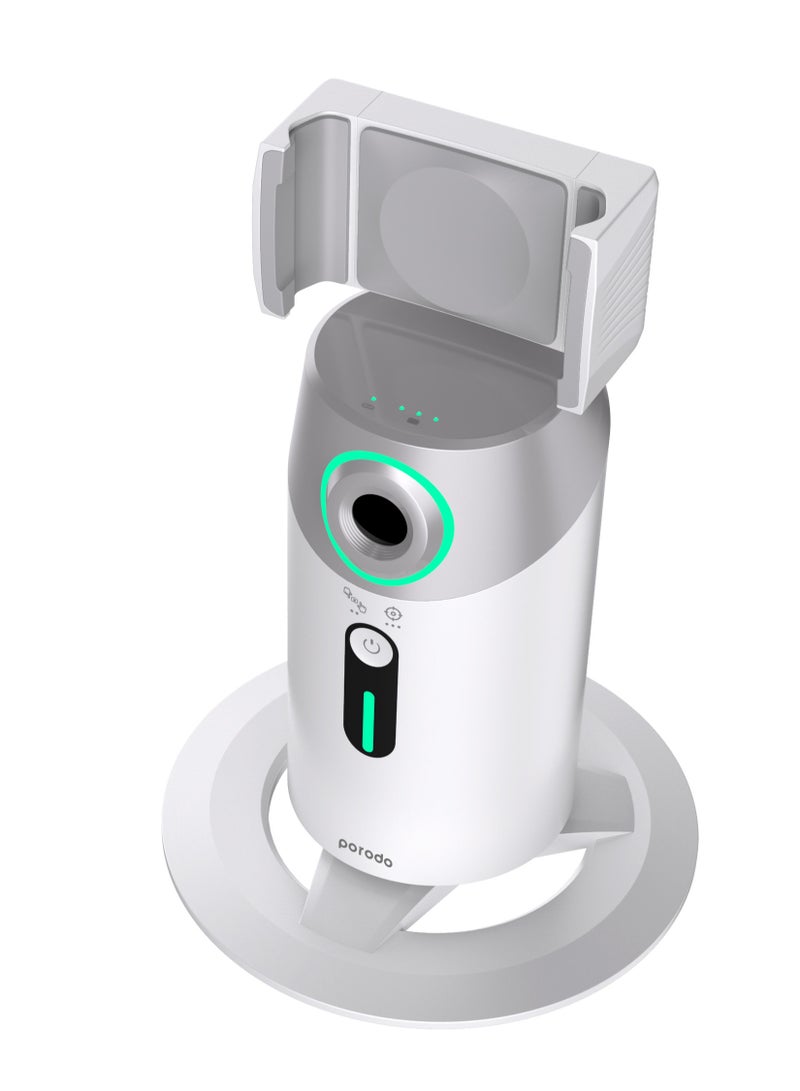 porodo 360° Rotating Phone Mount with AI Tracking Mount Gesture Recognition / Power Bank Function / Swift Portrait Transition / 15 Hours Working Time - White  - Image 2