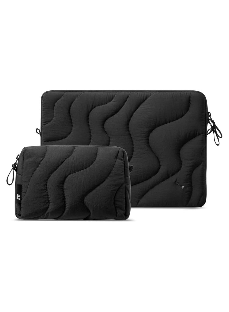 Tomtoc Terra-A27 360 Protective Puffy Sleeve Set for 14-inch MacBook Pro M4/M3/M2/M1 Pro/Max A3112 A3401 A3185 A2992 A2918 A2779, Quilted Soft Puffer Bag With Tech Pouch for 13.8" Surface Laptop 7 Eco-Friendly Laptop Sleeve  - Image 1