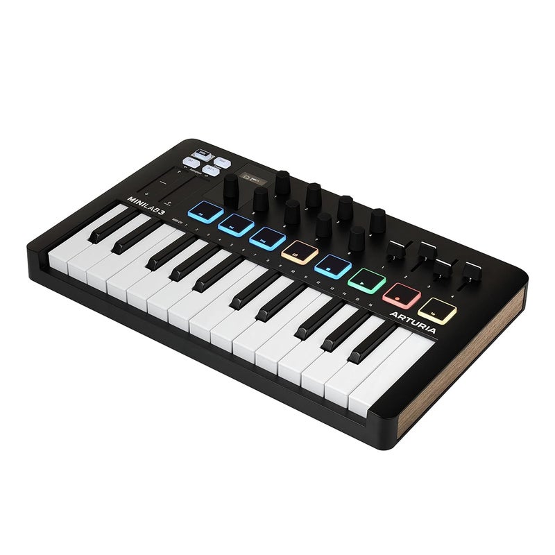 Arturia MiniLab 3، وحدة تحكم MIDI USB-C ذات 25 مفتاح رفيع مع ضمان 5 سنوات، 8 وسادات LED مضاءة، 8 مقبض، 4 منزلقات، مخرج MIDI، مبرمج مدمج، وضع الأوتار وحزمة البرمجيات - أسود - Image 4