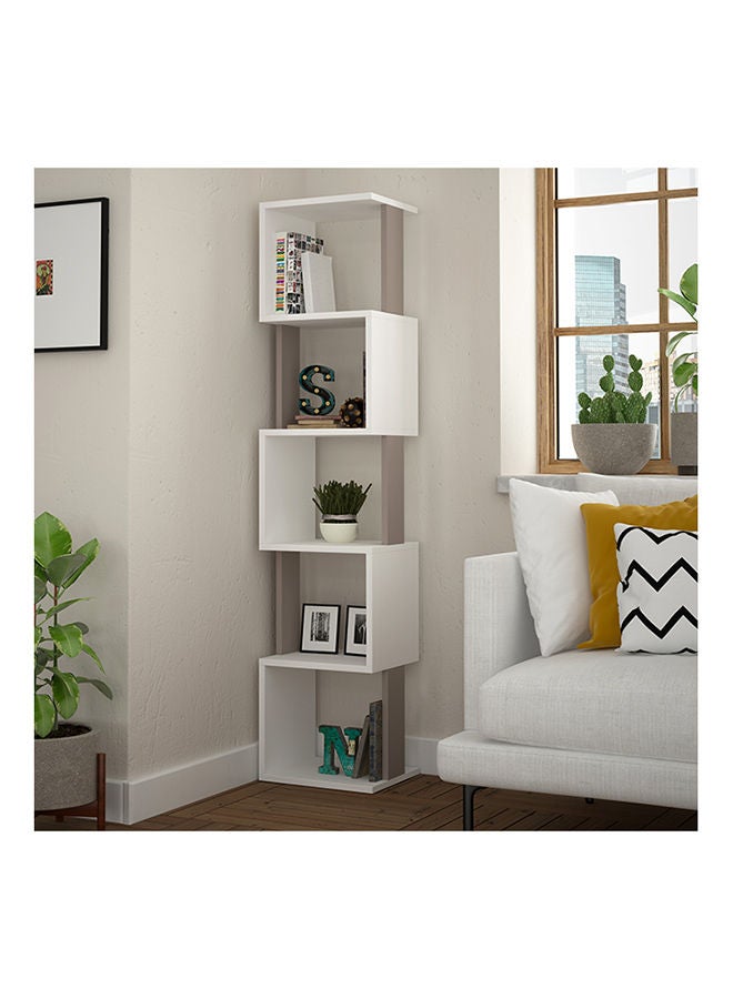 Mourah Home Piri Corner Bookcase Modern Book Shelf Cabinet 6 Tier Multi Storage Bookshelf Rack Display Unit For Bedroom Living Room  30X161X35Cm (White/Light Mocha) - Image 1