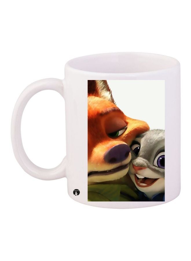 Cartoon Printed Coffee Mug White/Brown/Grey 11ounce