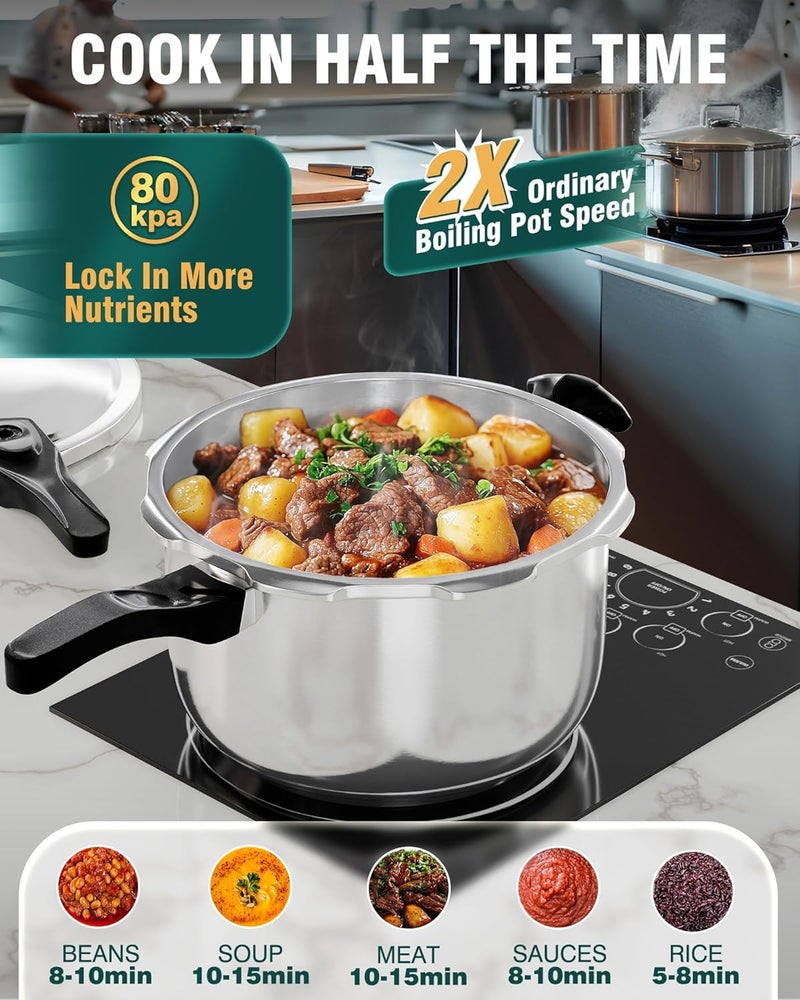 WantJoin Stainless Steel Pressure Cooker(Non-Aluminum),10 Quart Induction Compatible Pressure Cooker with Spring Valve Safeguard Devices,Compatible with Gas & Induction Cooker - Image 2