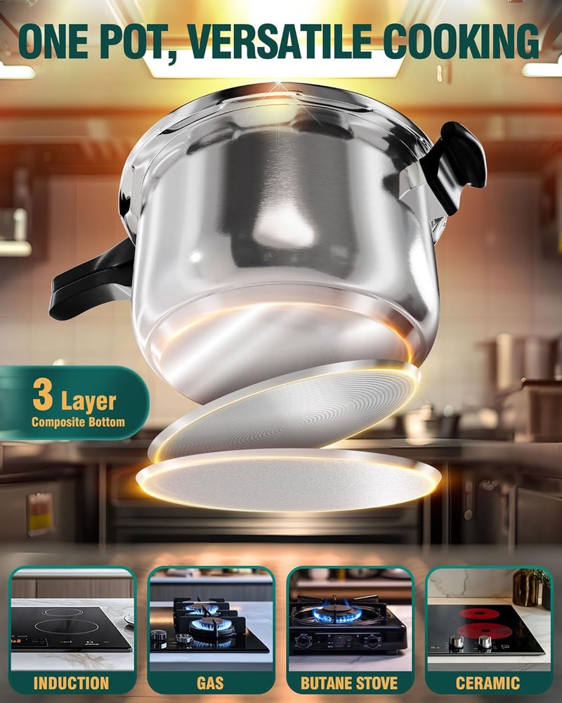 WantJoin Stainless Steel Pressure Cooker(Non-Aluminum),10 Quart Induction Compatible Pressure Cooker with Spring Valve Safeguard Devices,Compatible with Gas & Induction Cooker - Image 5