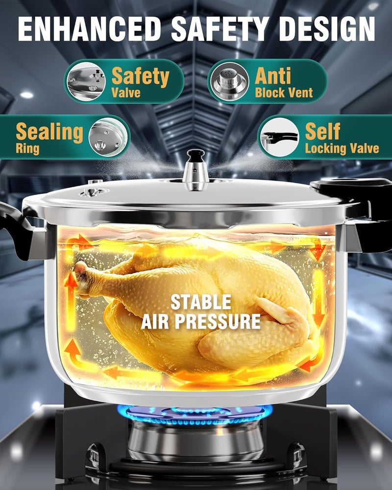 WantJoin Stainless Steel Pressure Cooker(Non-Aluminum),10 Quart Induction Compatible Pressure Cooker with Spring Valve Safeguard Devices,Compatible with Gas & Induction Cooker - Image 4