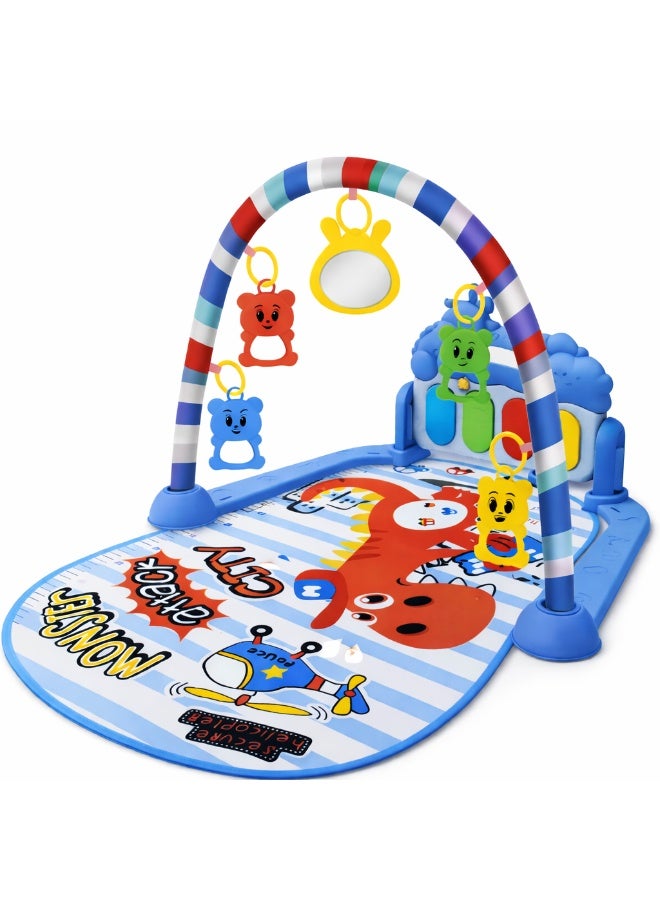 O2. Blue Baby Activity Gym Play Mat with Hanging Toys and Mirror – Soft Infant Play Mat with Interactive Toys, Sensory Development Floor Gym for Babies and Toddlers - Image 1
