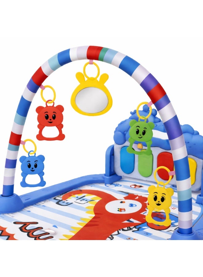 O2. Blue Baby Activity Gym Play Mat with Hanging Toys and Mirror – Soft Infant Play Mat with Interactive Toys, Sensory Development Floor Gym for Babies and Toddlers - Image 2