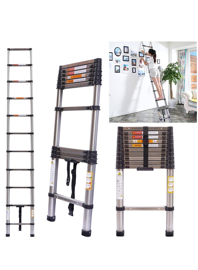 3.2m Extendable Multipurpose Stainless Steel Ladder, Small Portable Ladder for Roof, RV, Decorating, Painting, Cleaning - Image 1