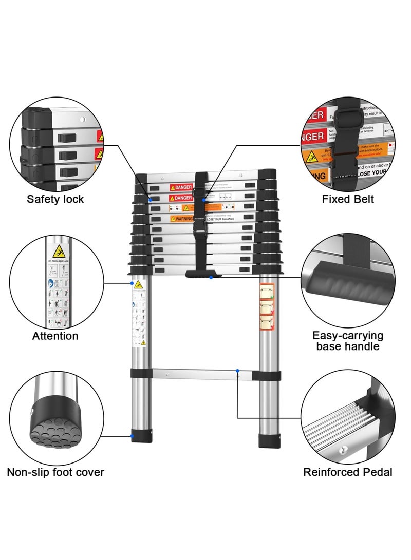3.2m Extendable Multipurpose Stainless Steel Ladder, Small Portable Ladder for Roof, RV, Decorating, Painting, Cleaning - Image 3