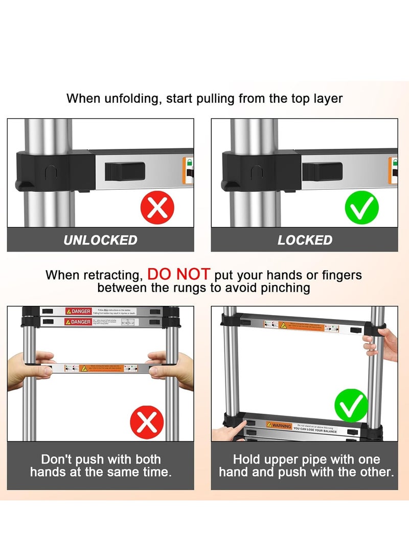 3.2m Extendable Multipurpose Stainless Steel Ladder, Small Portable Ladder for Roof, RV, Decorating, Painting, Cleaning - Image 4