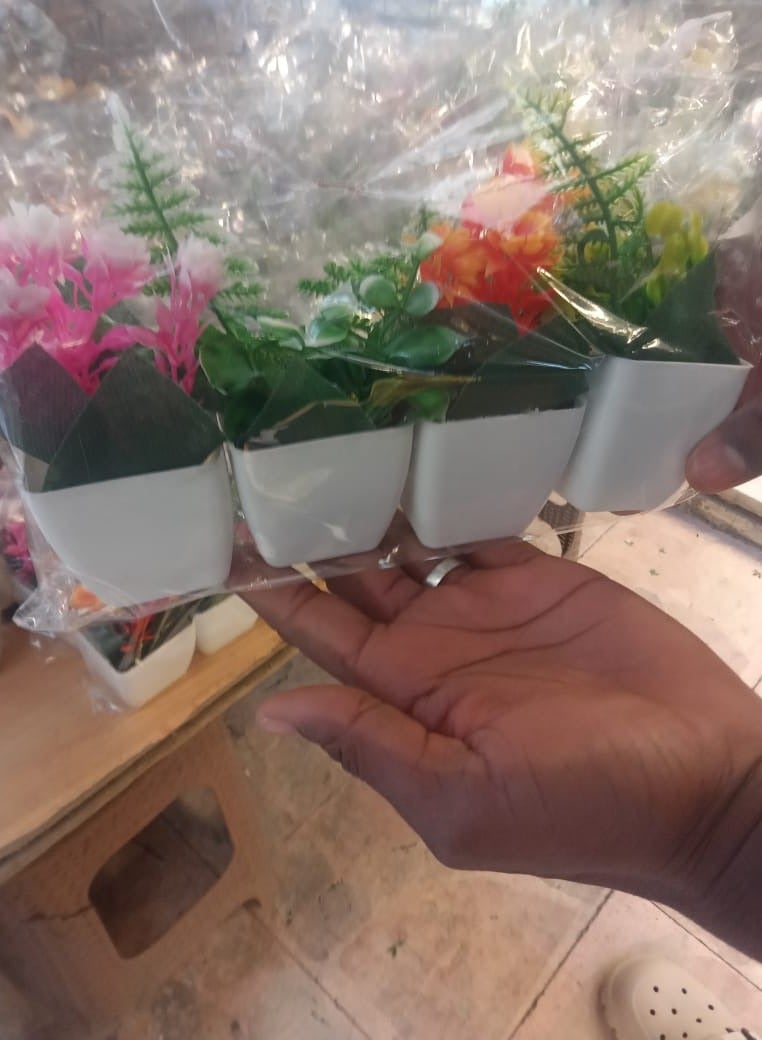 Vases Pack of 4 Small Green Artificial Plants in Pot Artificial Green Plants for Home Office Indoor Decor Small Artificial Plants in Vase for Living Room Different Shapes.