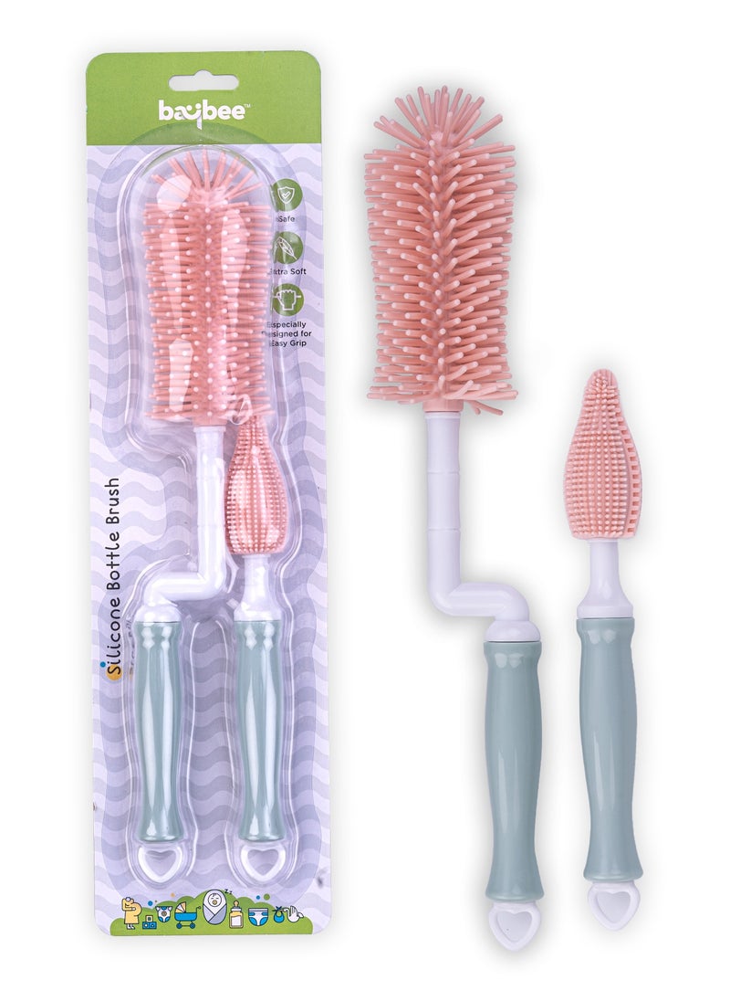 BAYBEE - Baybee Baby Bottle Nipple Straw Cleaning Brush| Easy Grip Bottle and Nipple Cleaning Brush | BPA Free PP Cleaning Brush Bottle Tong |Milk Bottle Cleaner Brush (Pink) - Image 1
