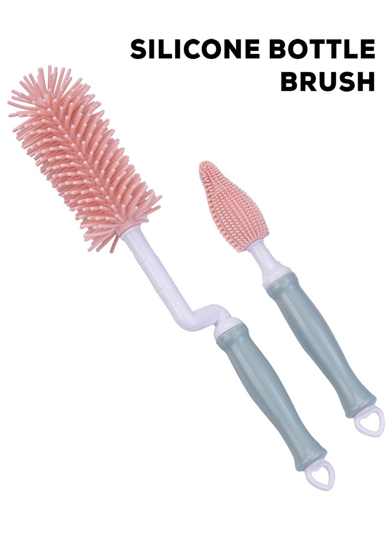 BAYBEE - Baybee Baby Bottle Nipple Straw Cleaning Brush| Easy Grip Bottle and Nipple Cleaning Brush | BPA Free PP Cleaning Brush Bottle Tong |Milk Bottle Cleaner Brush (Pink) - Image 1