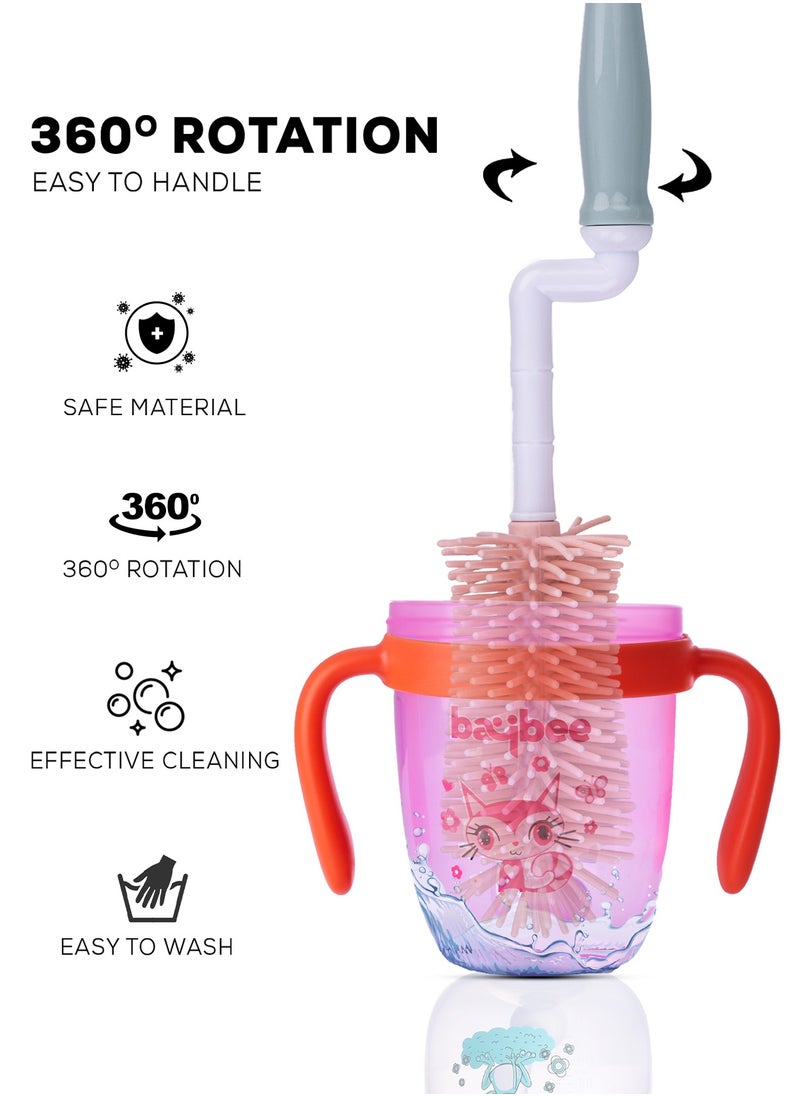 BAYBEE - Baybee Baby Bottle Nipple Straw Cleaning Brush| Easy Grip Bottle and Nipple Cleaning Brush | BPA Free PP Cleaning Brush Bottle Tong |Milk Bottle Cleaner Brush (Pink) - Image 1