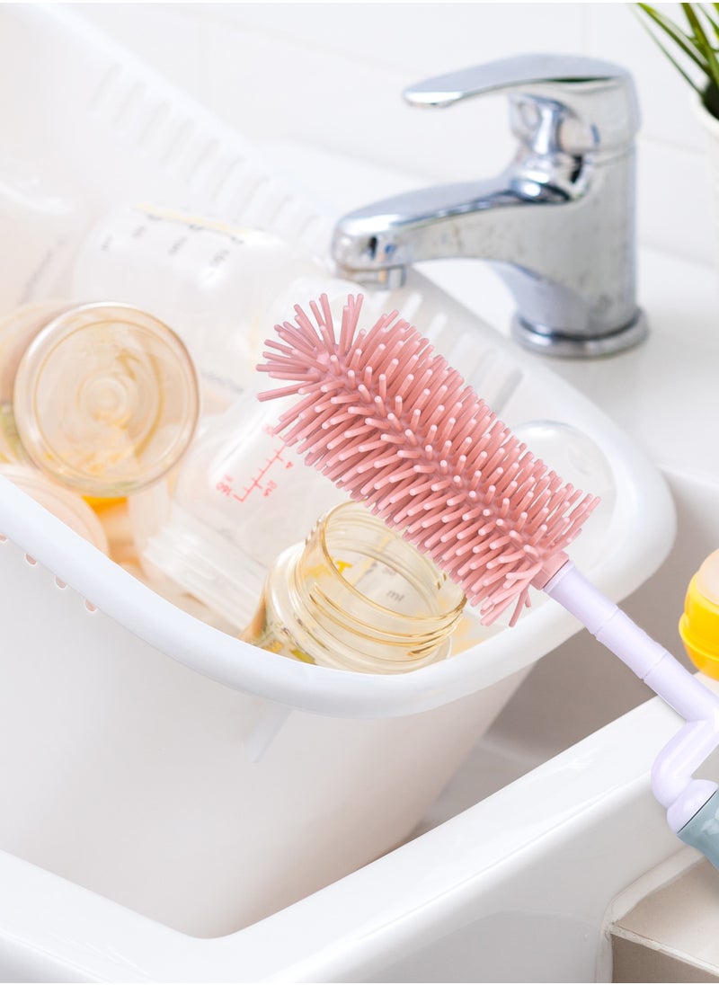 BAYBEE - Baybee Baby Bottle Nipple Straw Cleaning Brush| Easy Grip Bottle and Nipple Cleaning Brush | BPA Free PP Cleaning Brush Bottle Tong |Milk Bottle Cleaner Brush (Pink) - Image 1