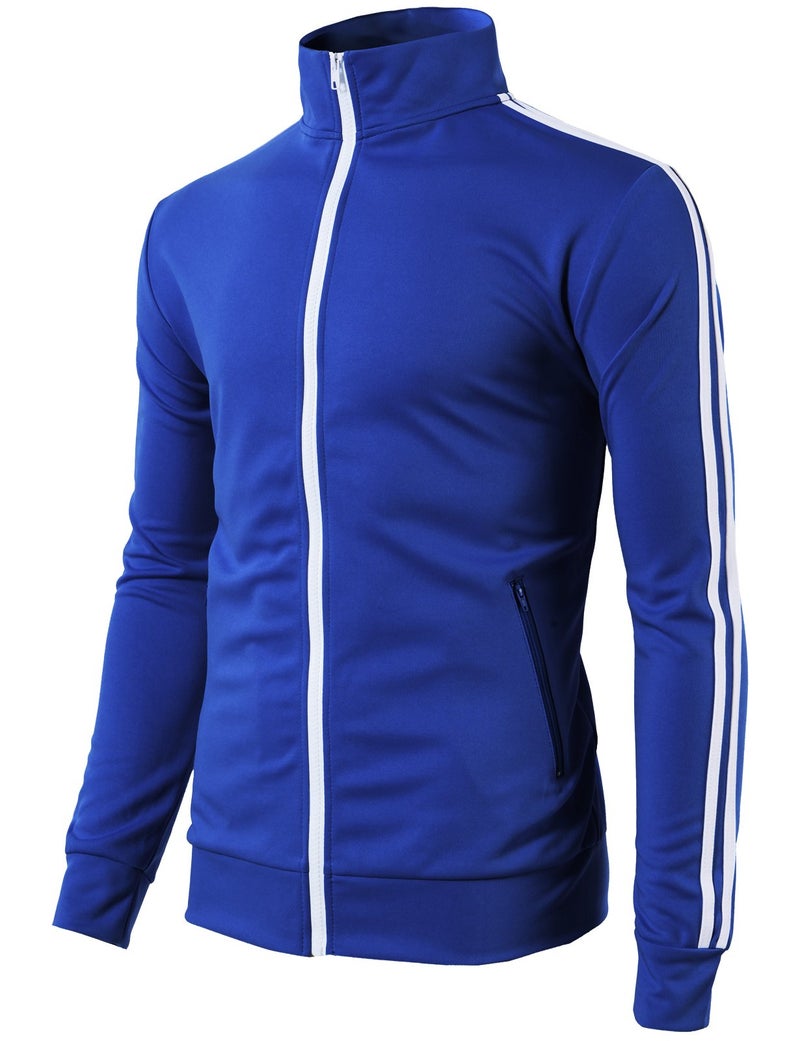 H2H Mens Basic Track Jacket - Slim Fit Side Taping Sportswear Urbanwear Streetwear Top BLUE US L/Asia XL (CMOJA0103) - Image 2