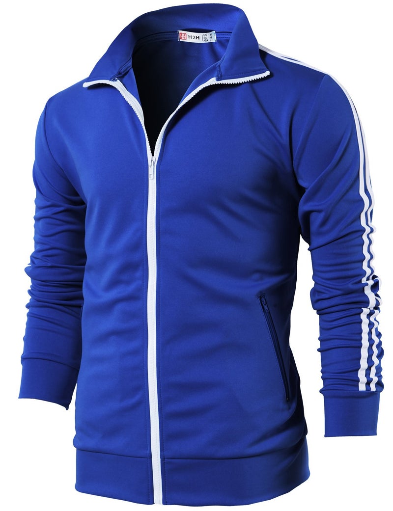 H2H Mens Basic Track Jacket - Slim Fit Side Taping Sportswear Urbanwear Streetwear Top BLUE US L/Asia XL (CMOJA0103) - Image 1